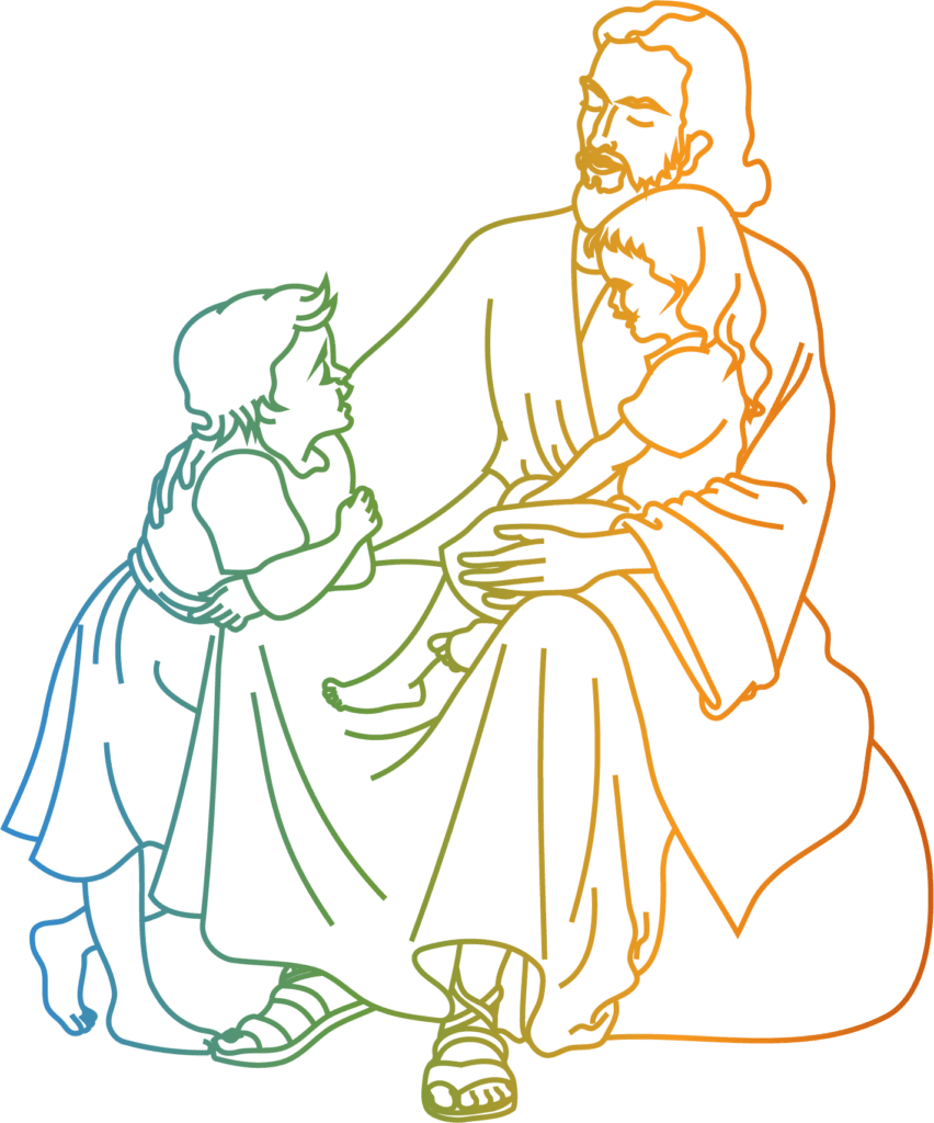 sketch line drawing of Jesus with children
